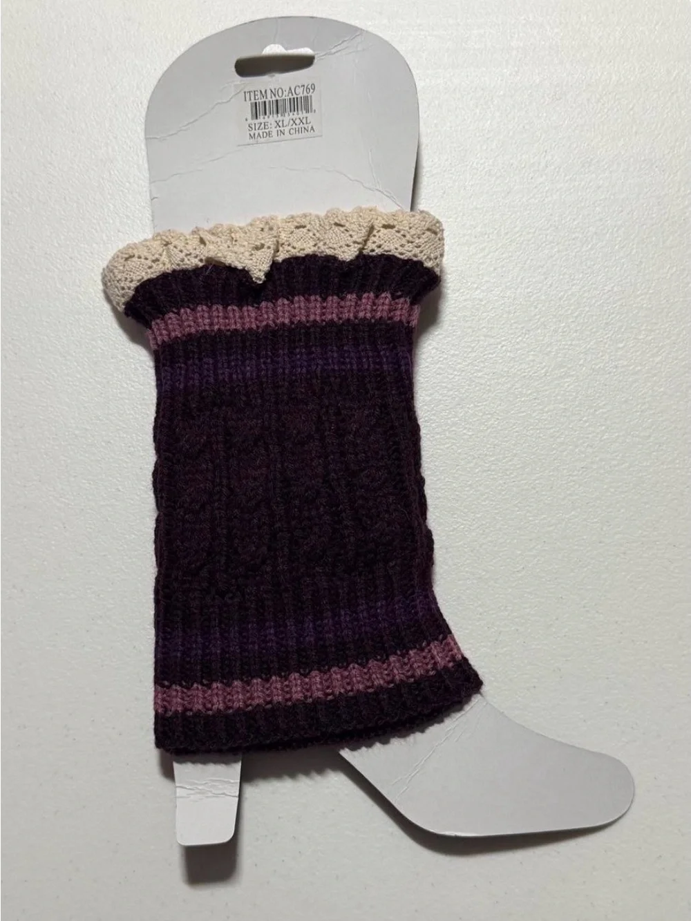 NWT Y2K Whimsigoth Purple Pink Knit Leg Warmers Lace Trim Fairycore Balletcore